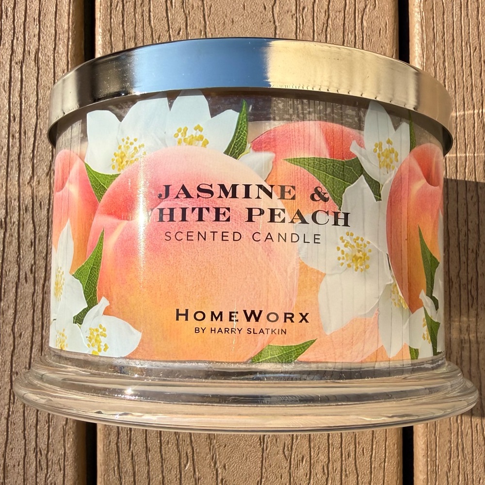 🆕JASMINE WHITE PEACH HOMEWORX BY HARRY SLATKIN 4-WICK 18oz CANDLE NWTS!!!